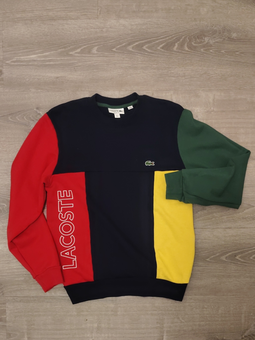 Lacoste Colorblock Crewneck Sweater in Navy, Red, Yellow, Green